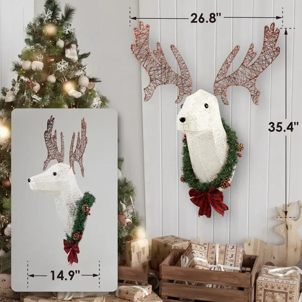 39" Pre-lit 3D Rudolph Reindeer Head - Hanging Christmas Wreath for Indoor/Outdoor Holiday Decor