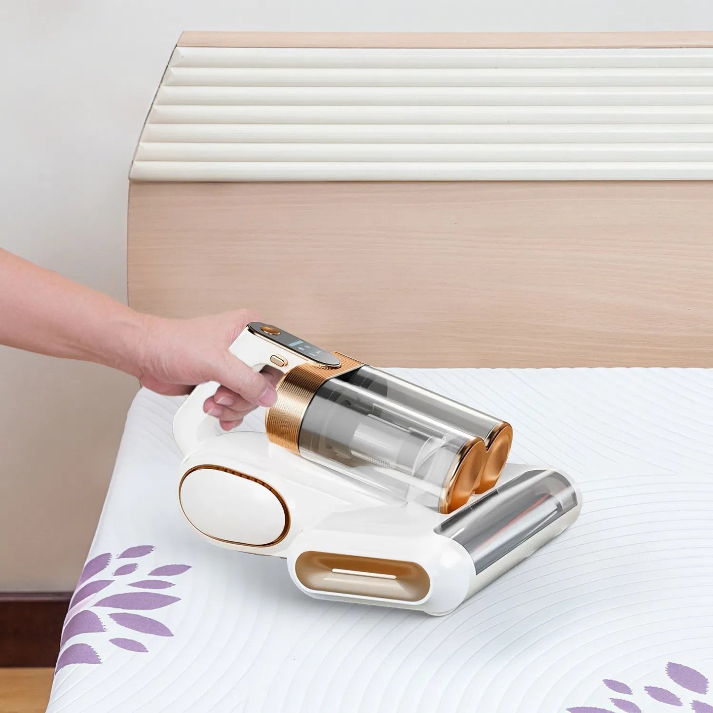 1Pc Mattress Vacuum Cleaner 16Kpa Bed Vacuum Cleaner Handheld Vacuums With Ultrasonic & UVC Light 18000 RPM Brushroll Rotation Dual Dust Bins Washable Filters For Bed Pillows Cribs Sofa