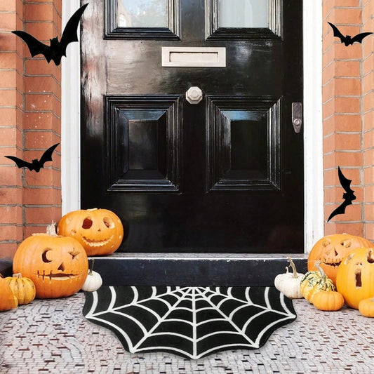 Halloween Carpet 23.6x15.7 Inches And 31.5x19Inches Gothic Carpet Spider Web Indoor Rug Halloween Bathroom Mat Non-Slip Carpet Spider Web Bath Mat Suitable For Front Door, Bedroom, Living Room