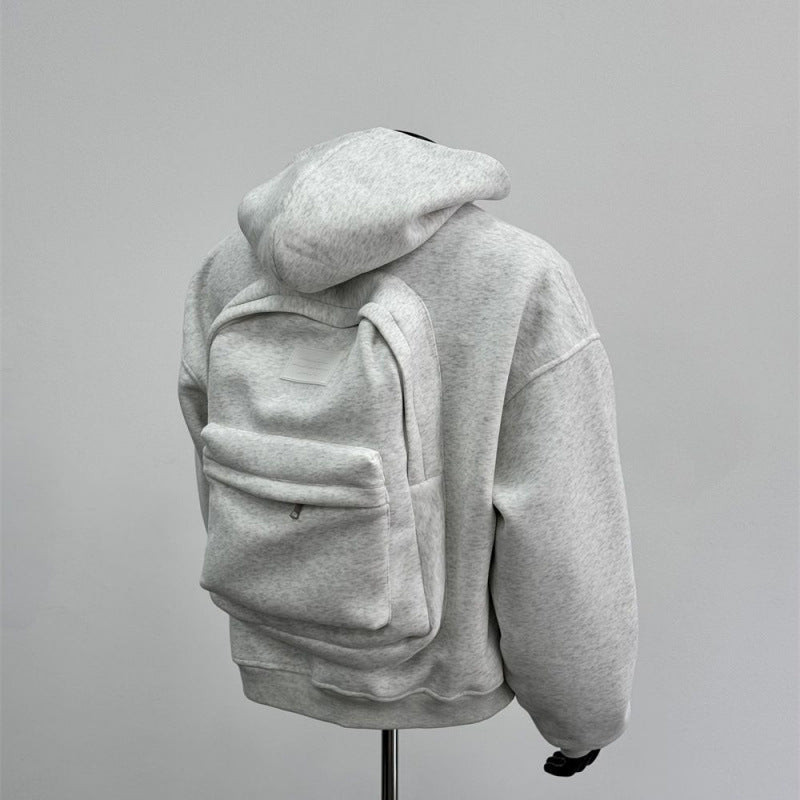 Men's gray coat with floral back schoolbag design.