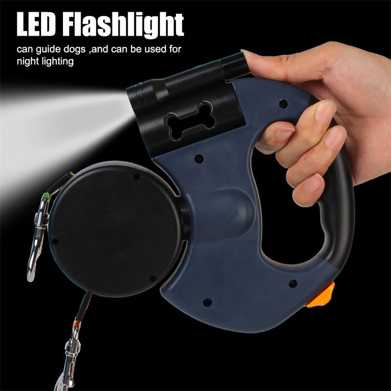 Retractable Reflective Dual Dog Leash with 360 Swivel and Lights for Small Dogs.