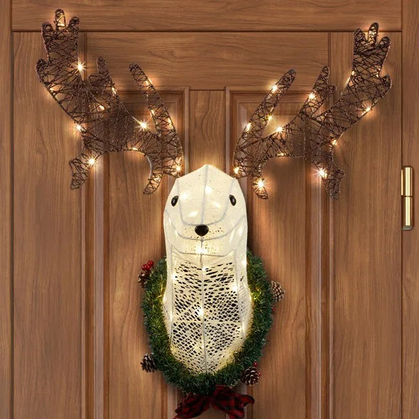 39" Pre-lit 3D Rudolph Reindeer Head - Hanging Christmas Wreath for Indoor/Outdoor Holiday Decor