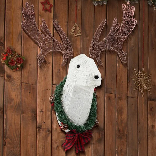 39" Pre-lit 3D Rudolph Reindeer Head - Hanging Christmas Wreath for Indoor/Outdoor Holiday Decor