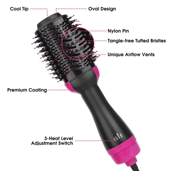 4-in-1 Hot Air Brush Dryer Volumizer for Straightening, Curling, and Drying