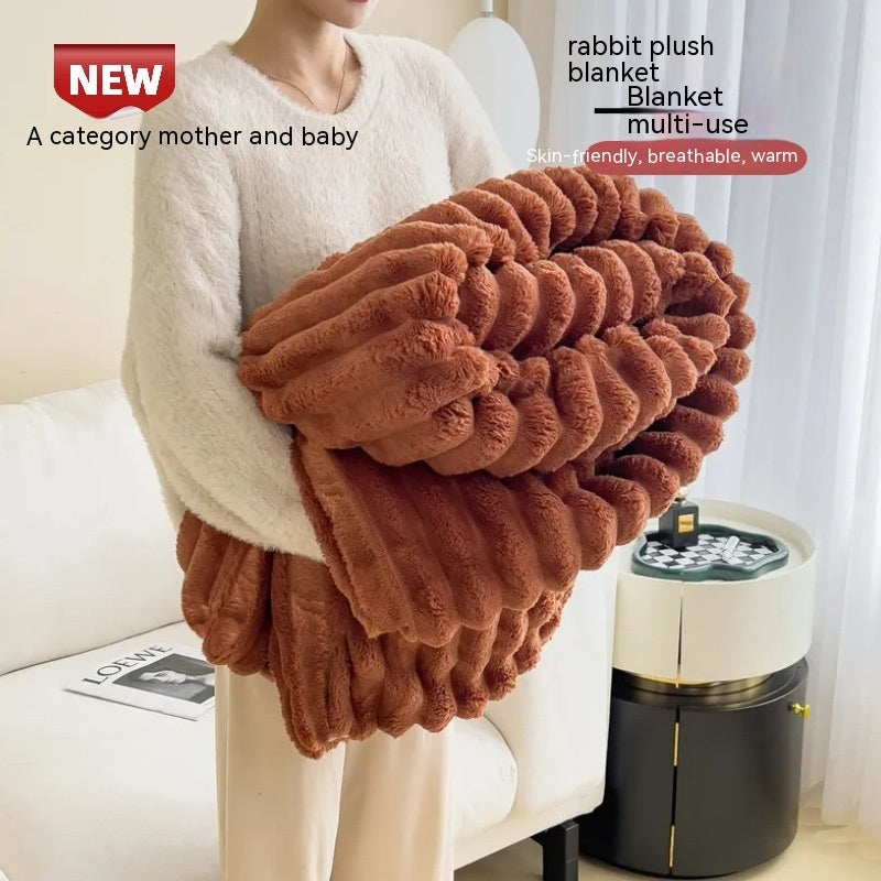 Luxurious Double-Sided Faux Rabbit Fur Throw – Ultra-Soft, Solid-Color Blanket for Warmth & Style
