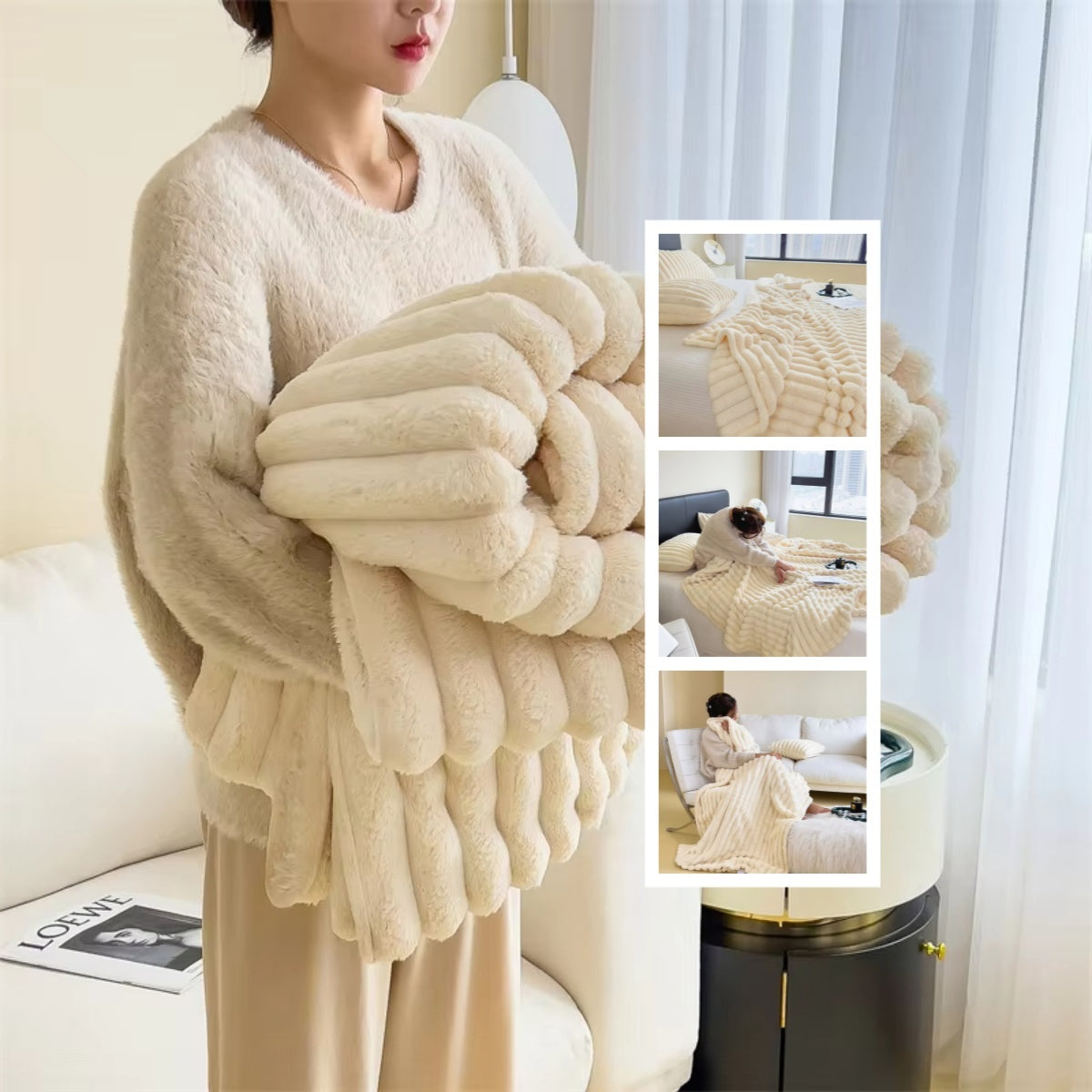 Luxurious Double-Sided Faux Rabbit Fur Throw – Ultra-Soft, Solid-Color Blanket for Warmth & Style