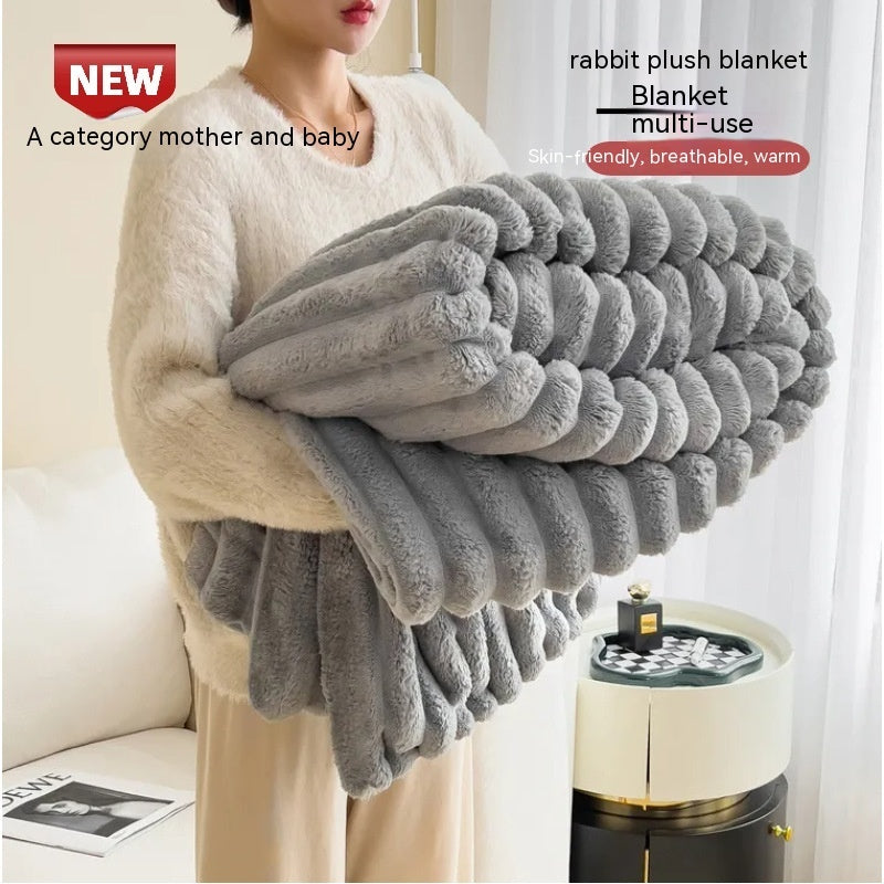 Luxurious Double-Sided Faux Rabbit Fur Throw – Ultra-Soft, Solid-Color Blanket for Warmth & Style