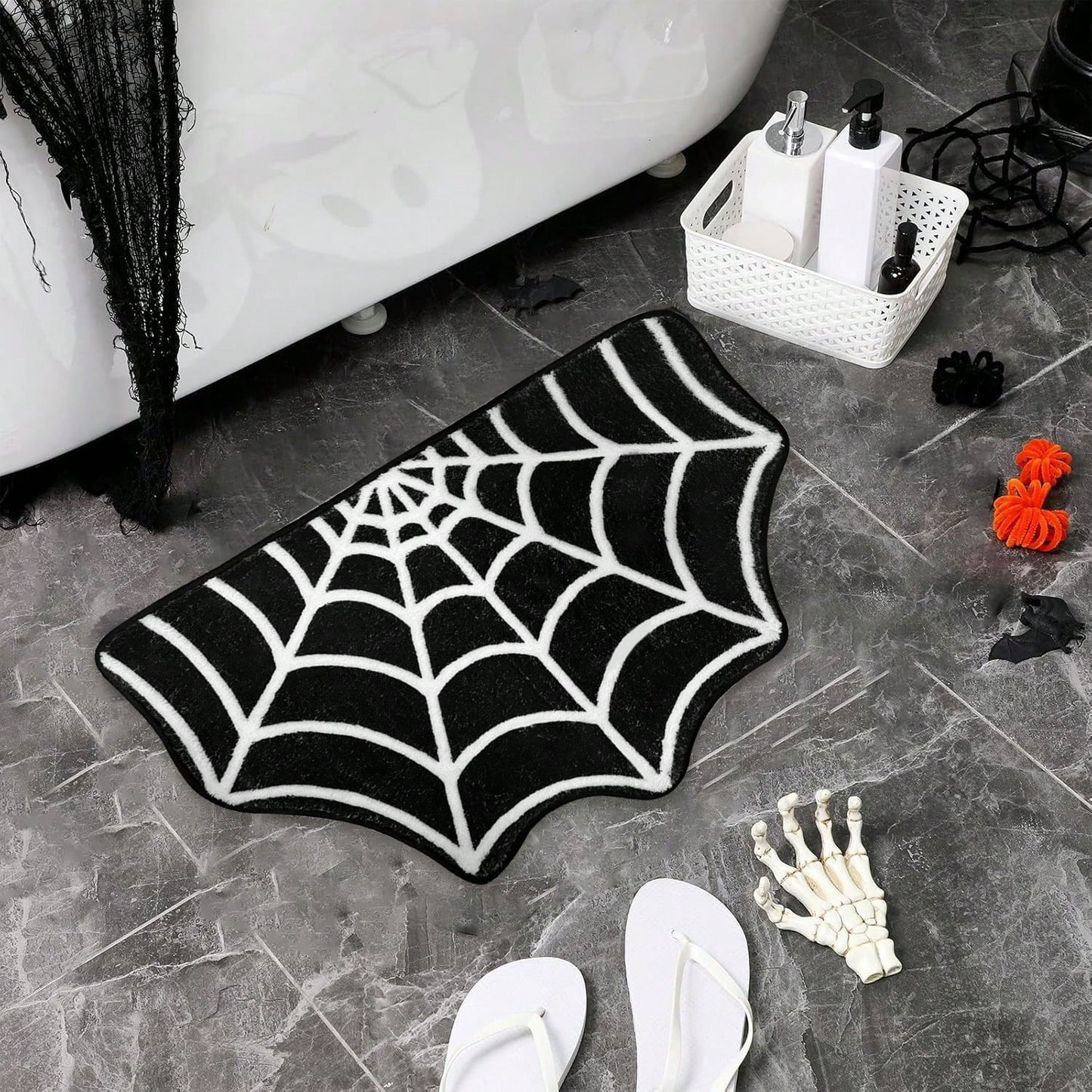 Halloween Carpet 23.6x15.7 Inches And 31.5x19Inches Gothic Carpet Spider Web Indoor Rug Halloween Bathroom Mat Non-Slip Carpet Spider Web Bath Mat Suitable For Front Door, Bedroom, Living Room