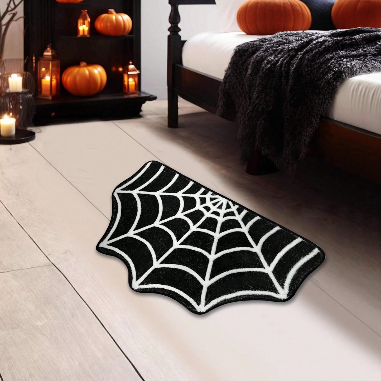 Halloween Carpet 23.6x15.7 Inches And 31.5x19Inches Gothic Carpet Spider Web Indoor Rug Halloween Bathroom Mat Non-Slip Carpet Spider Web Bath Mat Suitable For Front Door, Bedroom, Living Room