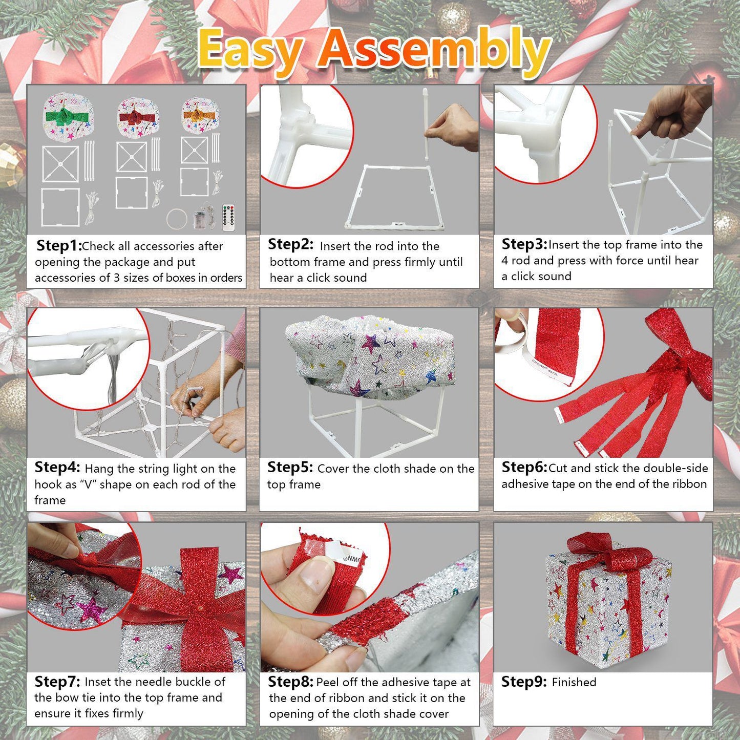 Light up your holidays with 3 Star & Deer LED Christmas Gift Boxes – perfect indoor/outdoor Xmas décor with 50 bright LEDs and waterproof design