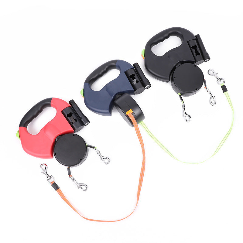 Retractable Reflective Dual Dog Leash with 360 Swivel and Lights for Small Dogs.