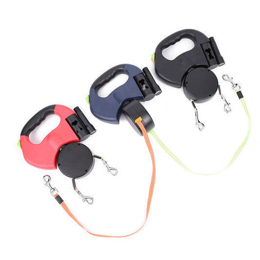 Retractable Reflective Dual Dog Leash with 360 Swivel and Lights for Small Dogs.