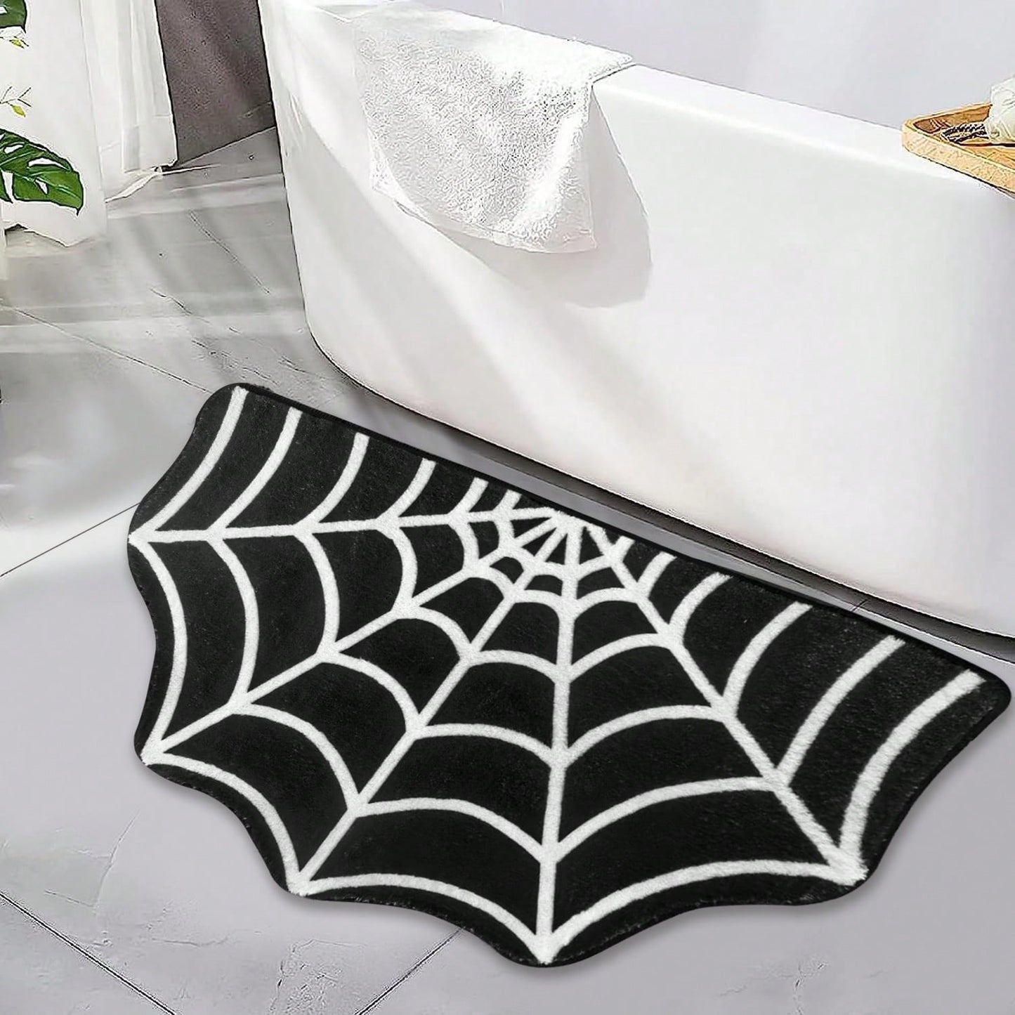 Halloween Carpet 23.6x15.7 Inches And 31.5x19Inches Gothic Carpet Spider Web Indoor Rug Halloween Bathroom Mat Non-Slip Carpet Spider Web Bath Mat Suitable For Front Door, Bedroom, Living Room