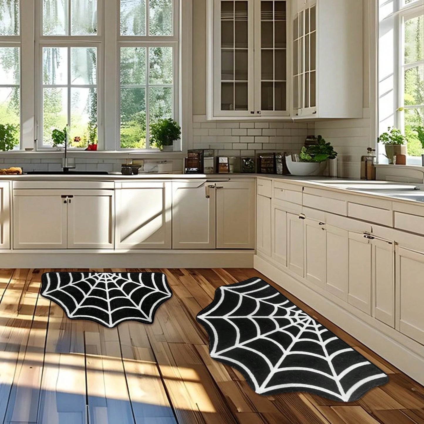 Halloween Carpet 23.6x15.7 Inches And 31.5x19Inches Gothic Carpet Spider Web Indoor Rug Halloween Bathroom Mat Non-Slip Carpet Spider Web Bath Mat Suitable For Front Door, Bedroom, Living Room
