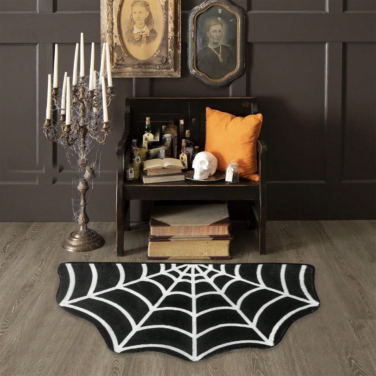Halloween Carpet 23.6x15.7 Inches And 31.5x19Inches Gothic Carpet Spider Web Indoor Rug Halloween Bathroom Mat Non-Slip Carpet Spider Web Bath Mat Suitable For Front Door, Bedroom, Living Room
