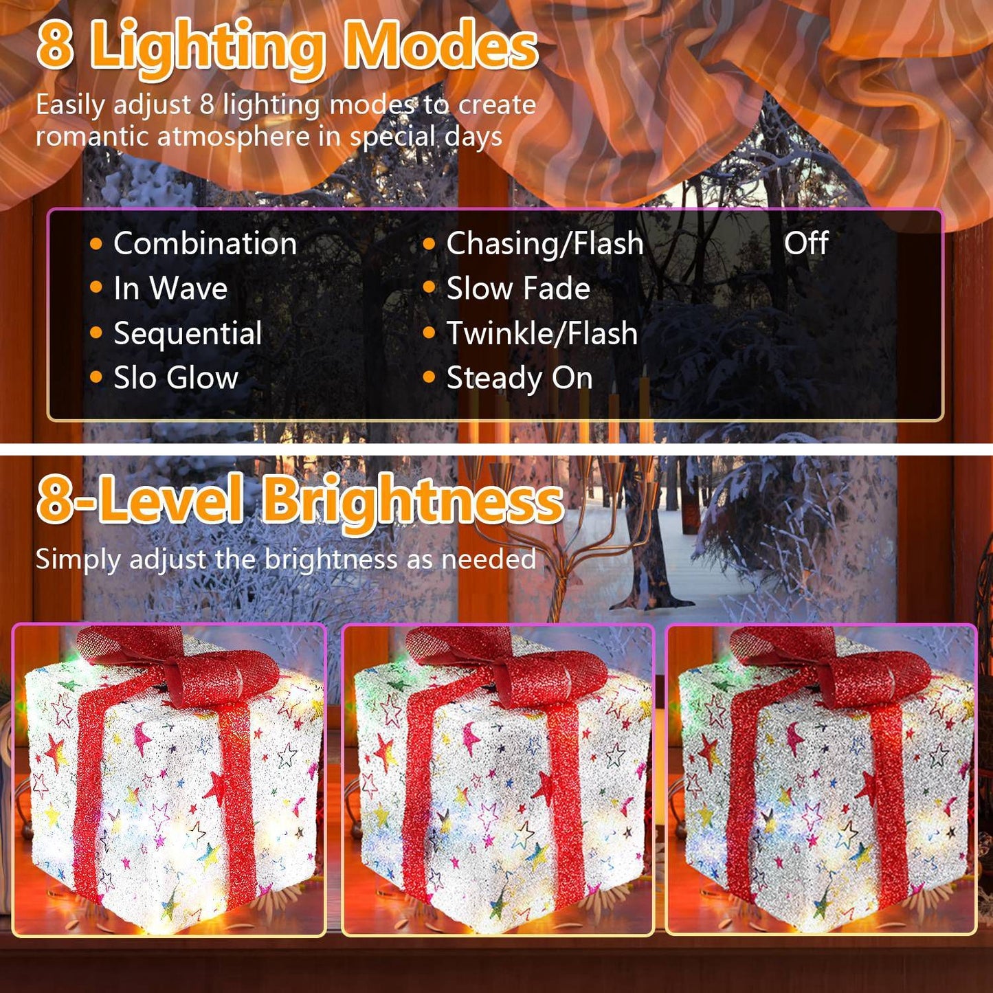 Light up your holidays with 3 Star & Deer LED Christmas Gift Boxes – perfect indoor/outdoor Xmas décor with 50 bright LEDs and waterproof design