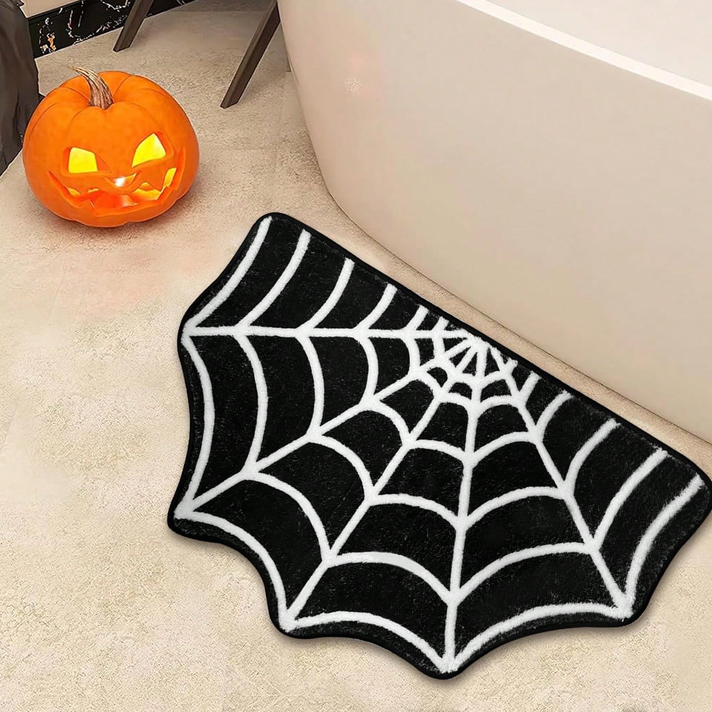 Halloween Carpet 23.6x15.7 Inches And 31.5x19Inches Gothic Carpet Spider Web Indoor Rug Halloween Bathroom Mat Non-Slip Carpet Spider Web Bath Mat Suitable For Front Door, Bedroom, Living Room
