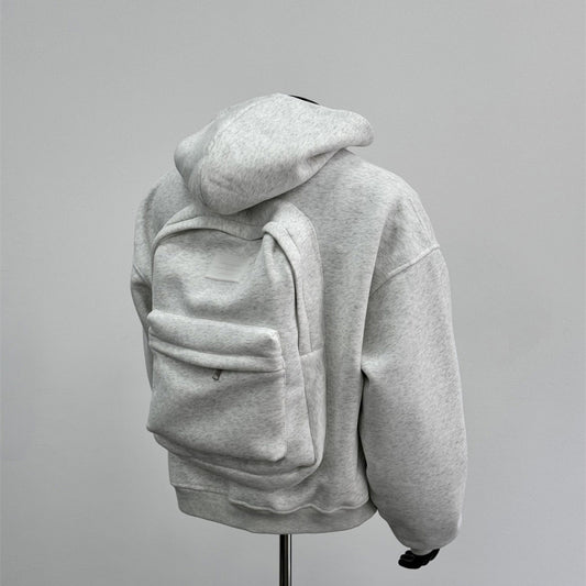 Men's gray coat with floral back schoolbag design.
