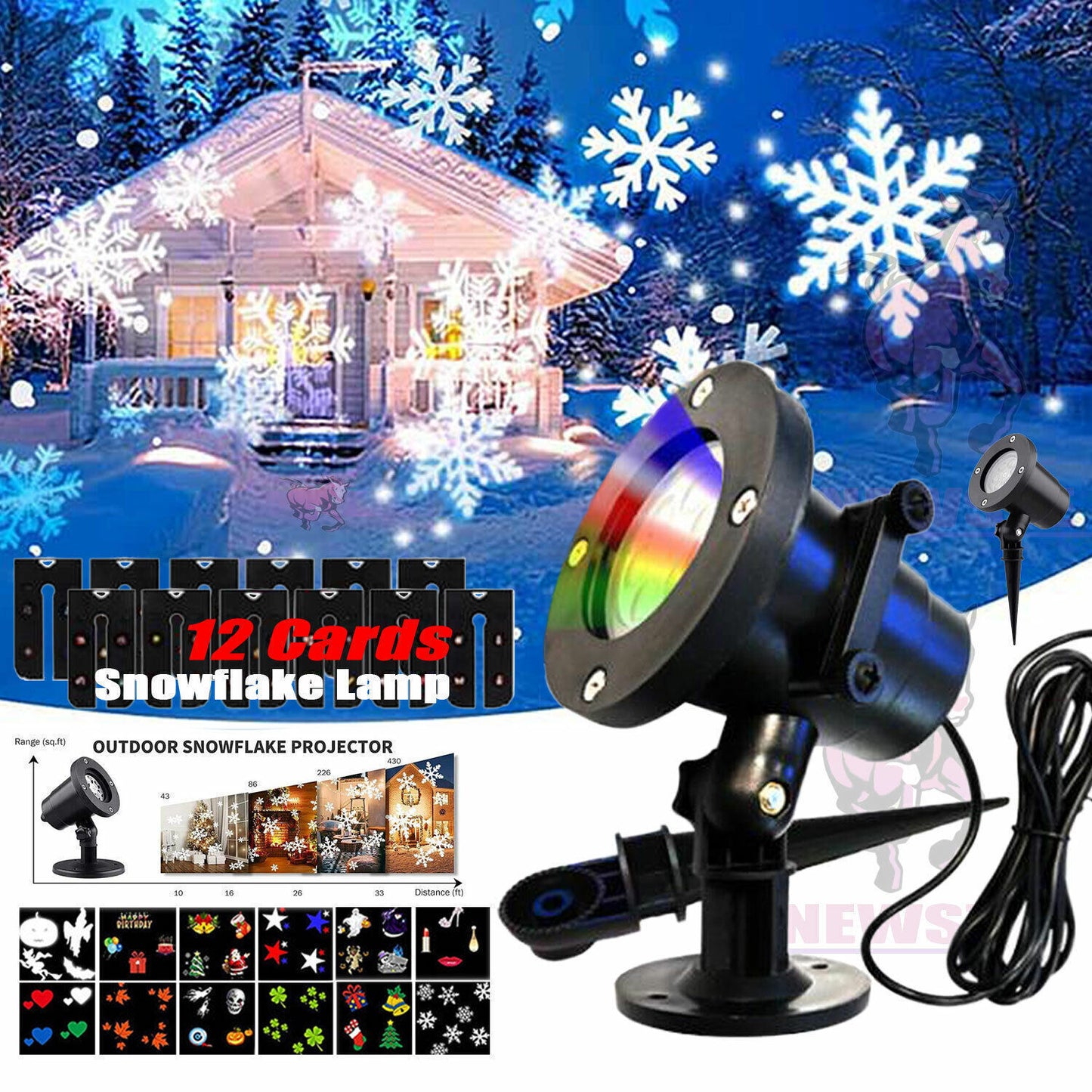 48-Pattern Christmas LED Snow Projector Laser Light – Outdoor Garden & Landscape Decor
