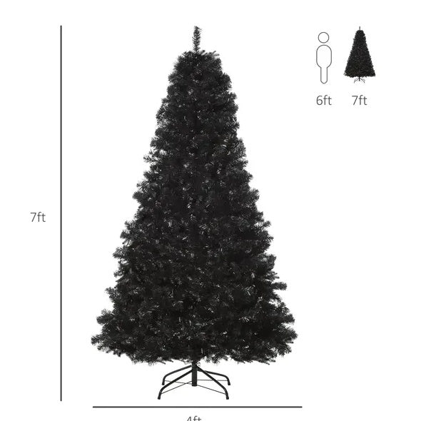 7 Ft Artificial Christmas Tree Unlit Douglas Fir With Realistic Branches And 1346 Tips, Black Halloween Style