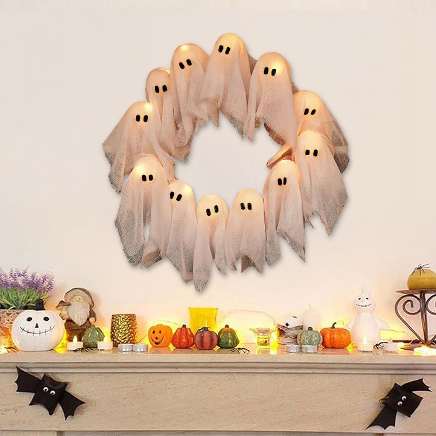 Halloween Ghost Garland With Glowing White Ghost Door Decoration